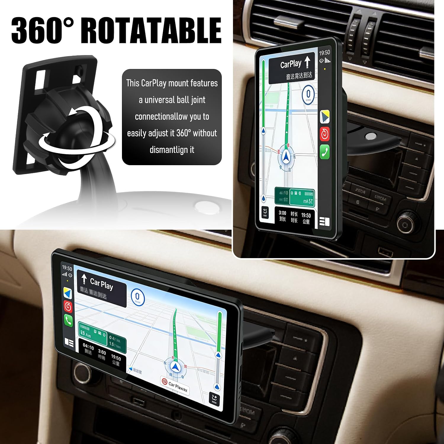 2026 Upgraded CD Slot Mount for CarPlay Screen,360° Rotatable CD Mount for CarPlay Screen,GPS Display,Car Screens,Anti-Vibration CarPlays CDs Mounts for 7"-10.5" Display
