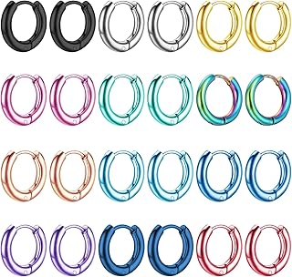 12 Pairs Surgical Stainless Steel Hoop Earrings for Men Hypoallergenic Earring Huggie Cartilage Hoop Earring Set Colorful Small Hoop Earrings for Women Men