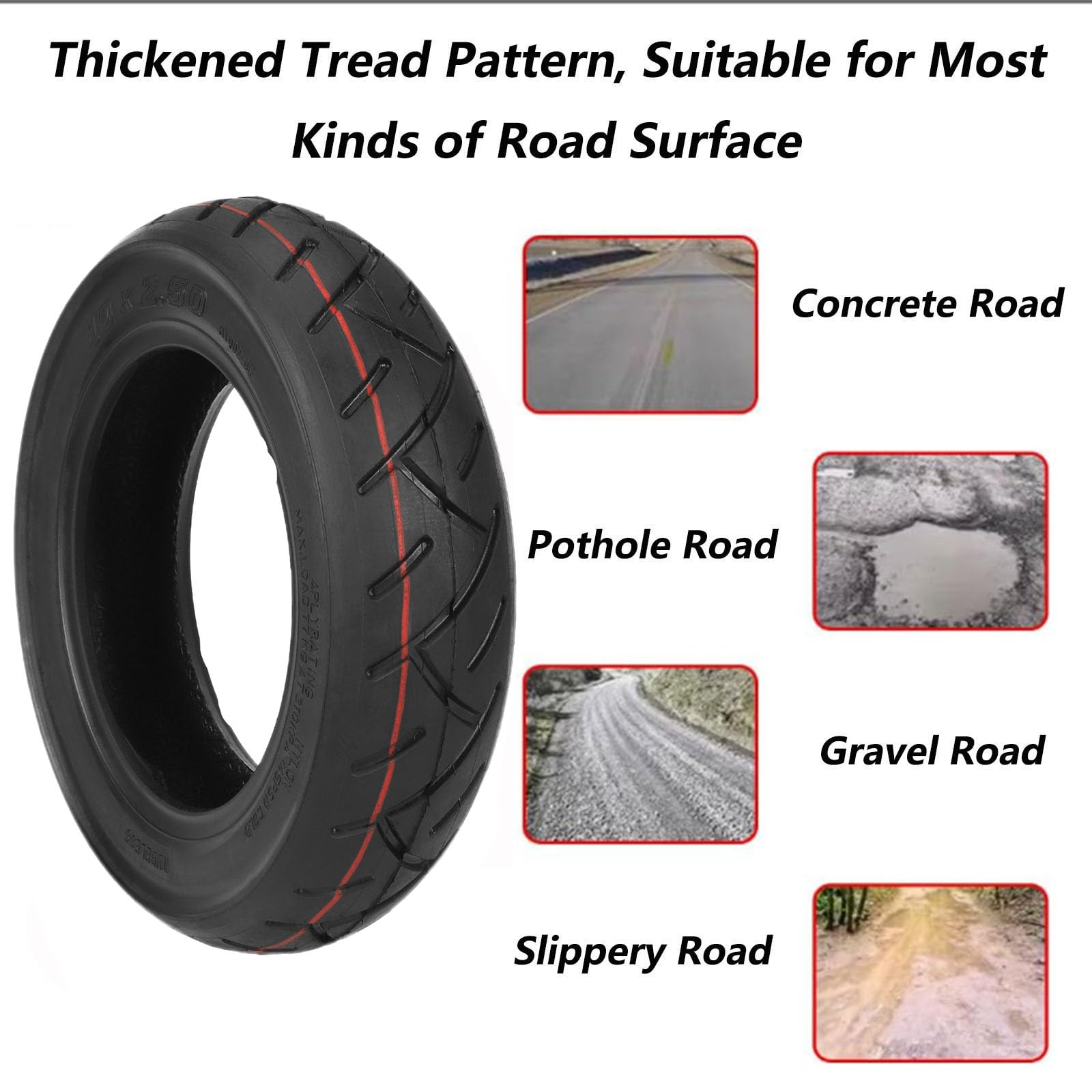 Pneumatico per Scooter Fuoristrada tubeless da 10 * 2,50, Ruote di scorta Antiscivolo tubeless per Scooter Elettrico da 10 Pollici per Pneumatici di Ricambio da 10 Pollici per Monopattino elettri