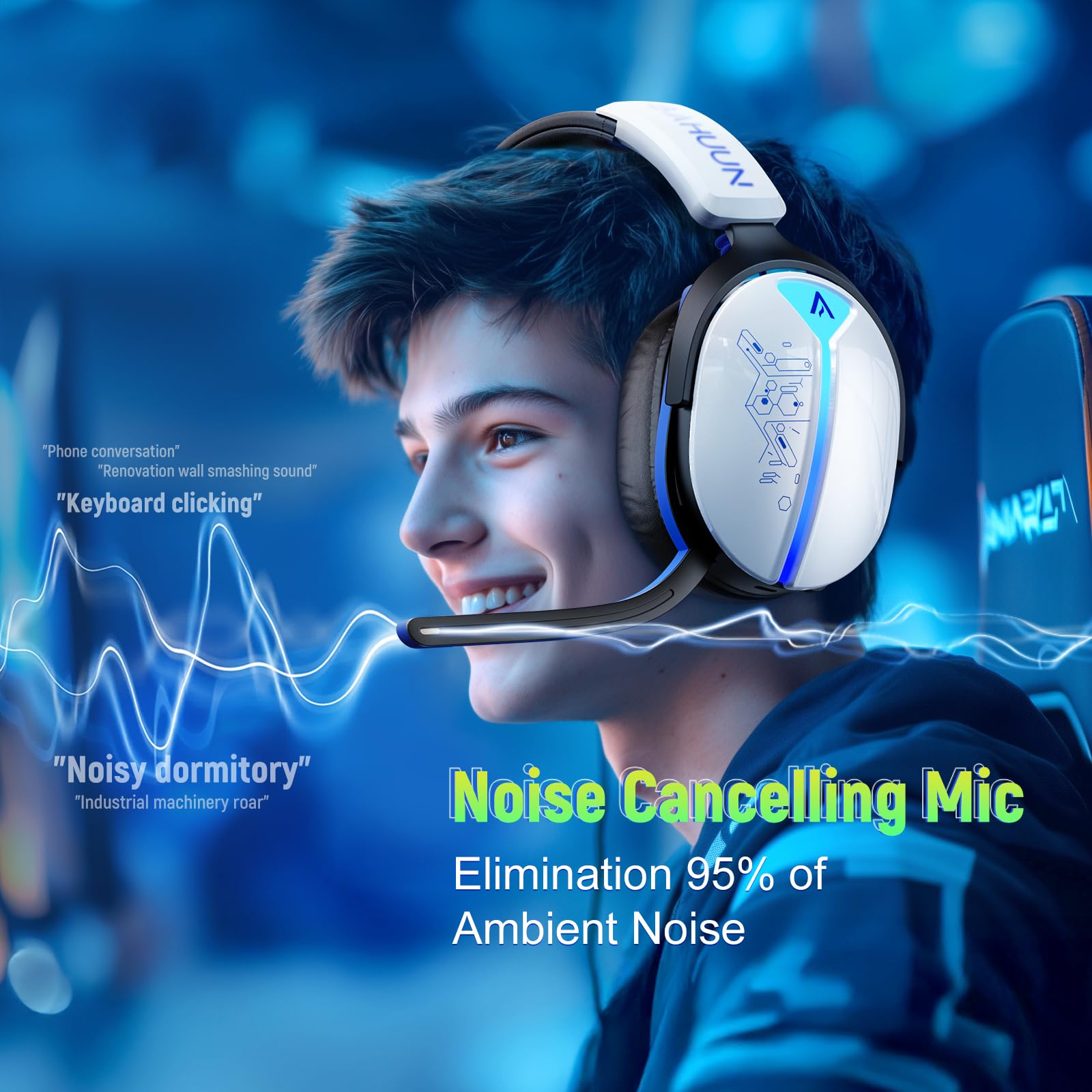 Buwnia Wireless Gaming Headset, Ps5 Headset for PC Ps5 Ps4 Switch, 2.4GHz Lossless Audio Gaming Headsets, Bluetooth 5.3 Gaming Headphone with Noise Canceling Mic & 40H Battery, RGB Light — view 5
