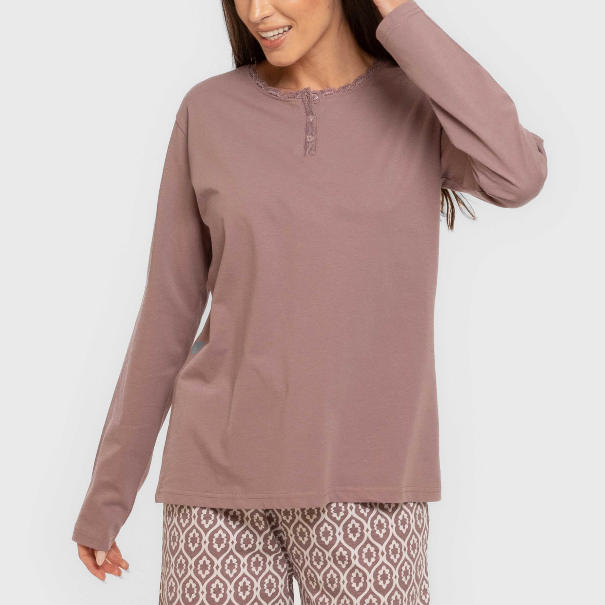 TRAMAS+ Pigiama Donna 100% Cotone, Pigiama Donna con Maglietta Manica Lunga e Pantalone Lungo, Pigiami da Donna, Pigiama 2 Pezzi Donna