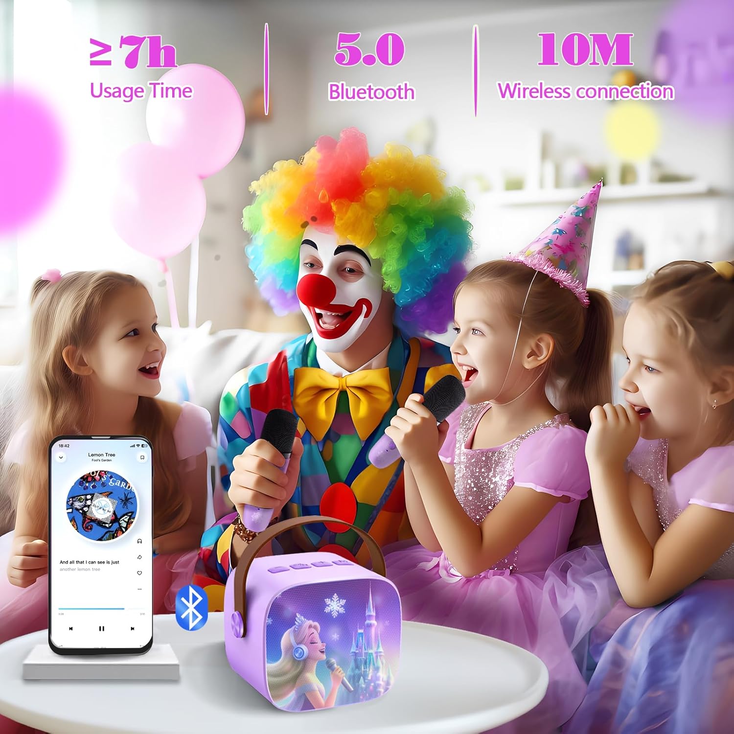 Kids Karaoke Machine for Kids Frozen Toys for Girl Gift, Mini Karaoke Machine With 2 Wireless Microphones Ages 3,4,5,6,7,8,9,10,11,12+ Year, Microphone for Kids Christmas or Birthday Toy Gift (Purple) - Image 2