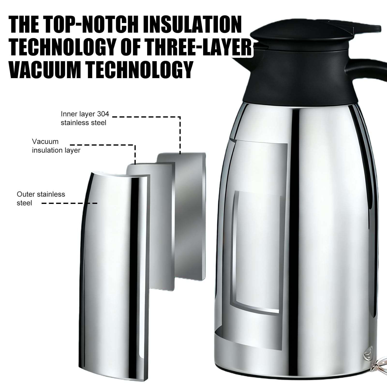 2 L Caraffa Termica, Caraffa Per Caffè, Thermos In Acciaio Inox, Mantiene Caldo Per 24 Ore, Thermos Sottovuoto A Doppia Parete Per Mantenere Calde Le Bevande Bollitori, Teiere E Caffettiere