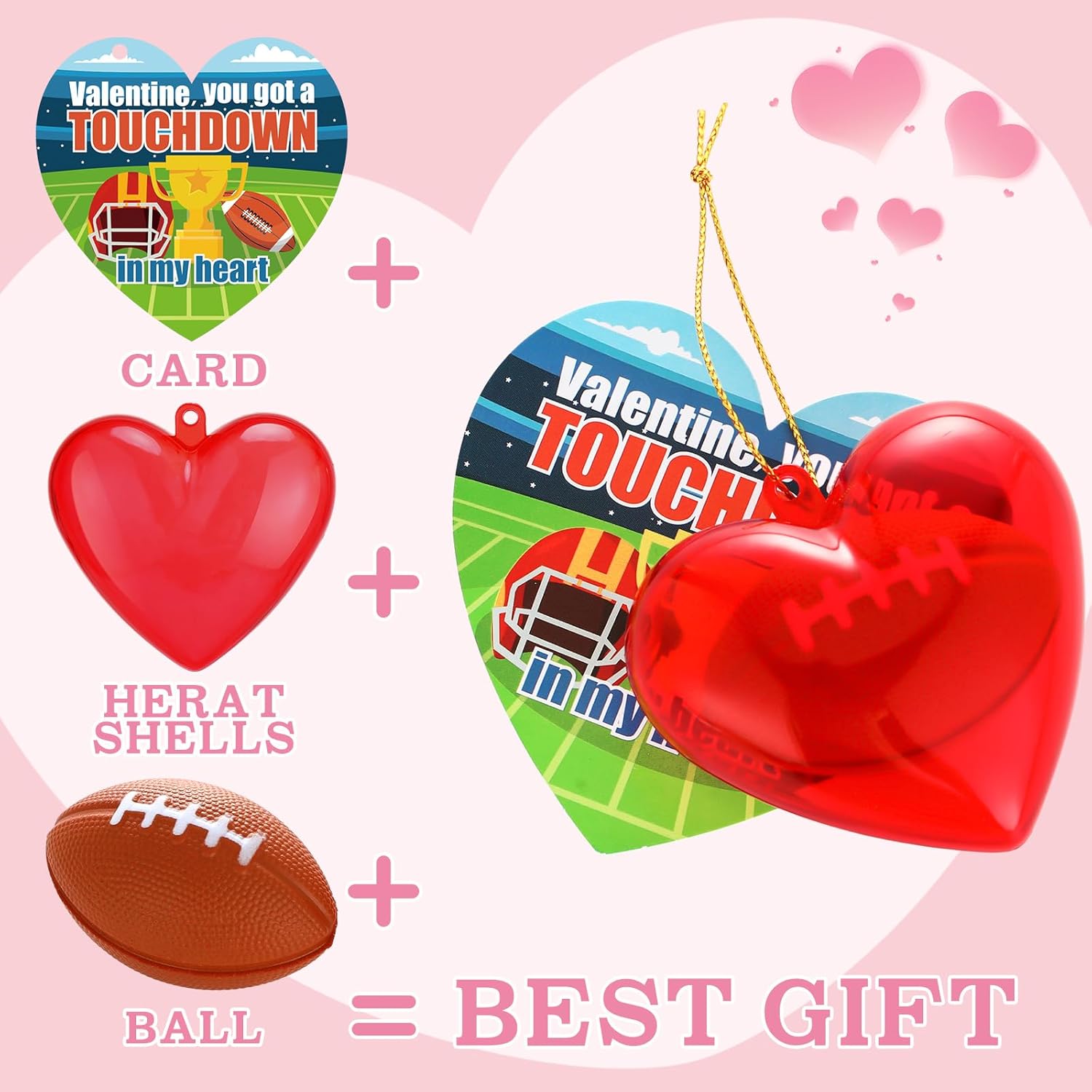 Jenaai 84 Pcs Football Valentines Day Cards with Prefilled Red Hearts Box and Mini Stress Balls Sports Themed Valentine Cards for Goodie Bag Stuffers Exchange Prizes Valentines Party Favors