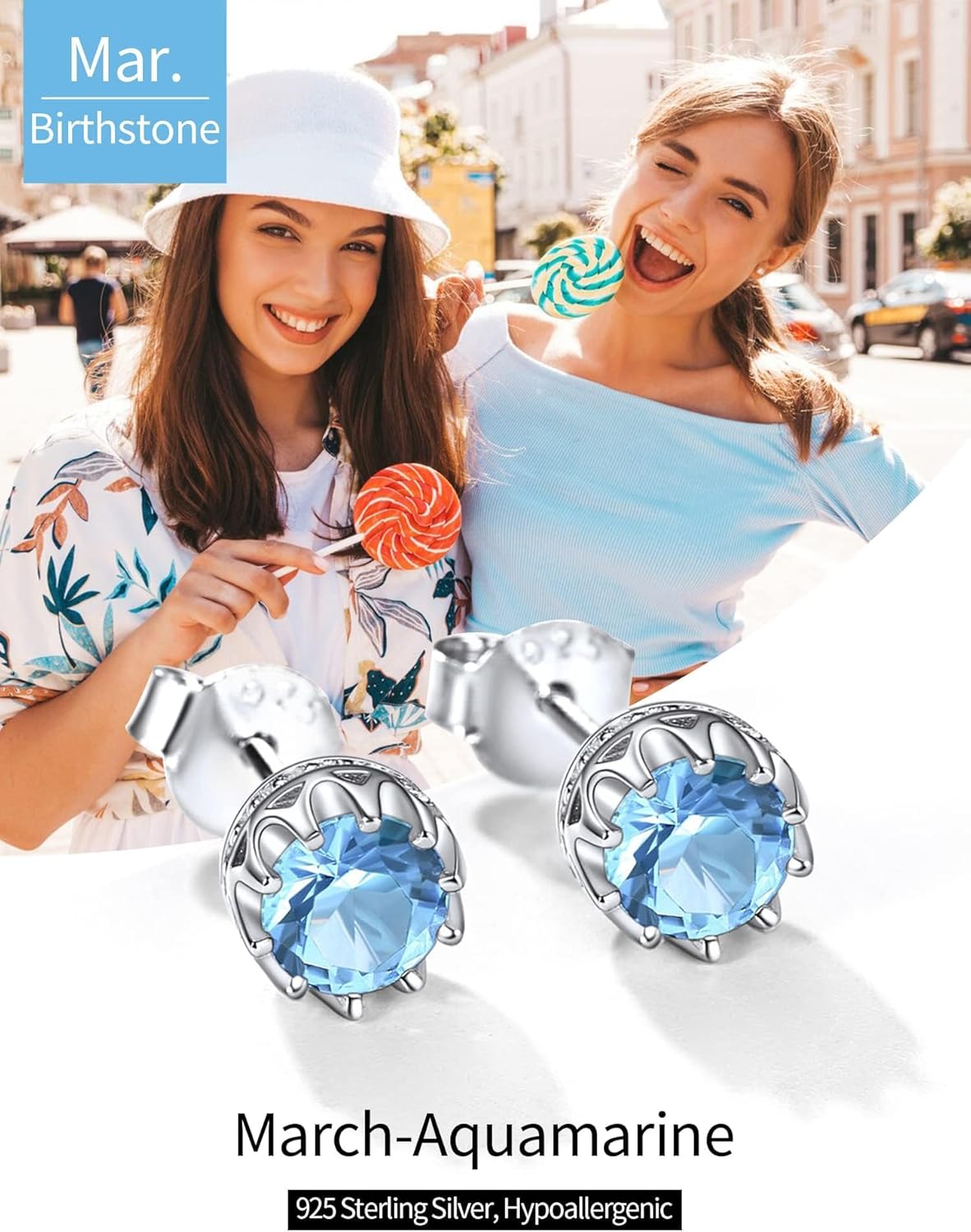 ChicSilver 925 Sterling Silver Earrings Sparkling Heart/Round/Princess Cut Birthstone Earrings for Women Birthday Jewelry with Gift Box - Image 5