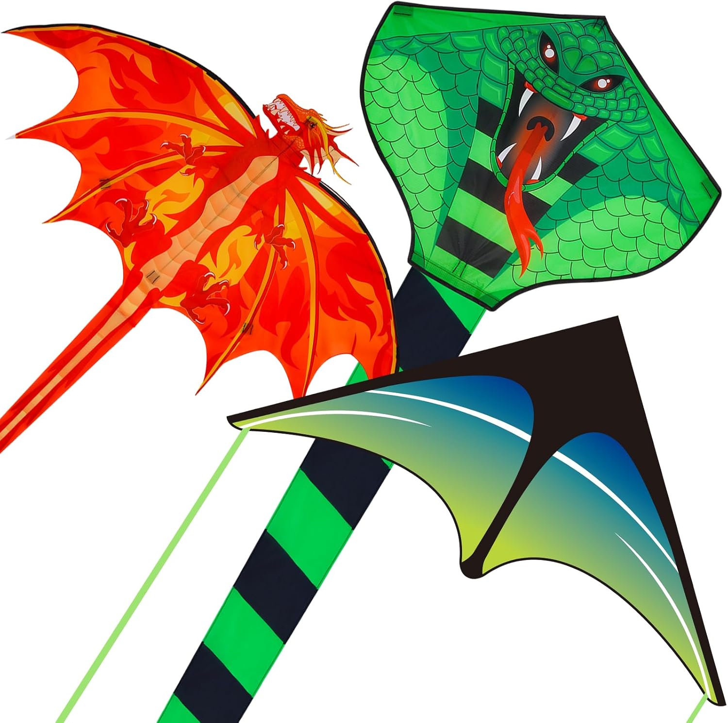 3 Pack Large Kites - Dragon Snake Delta Kites Easy to Fly for Adults Kids Beach Park Outdoor Game Activities, Gifts for Easter Festival Birthday