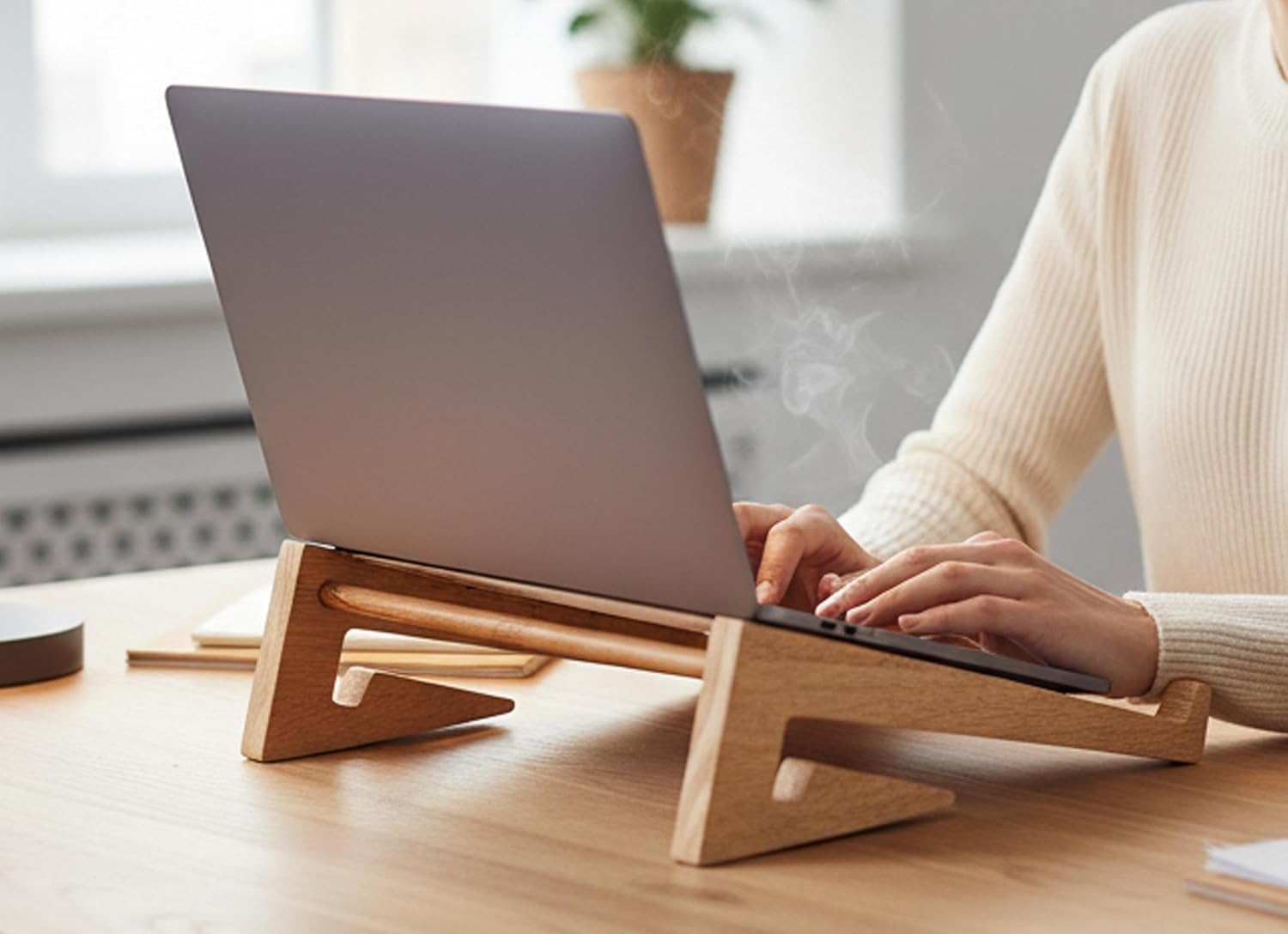 Laptop Stand & Riser Notebook Holder for Office Desk, Work, and Study Solid Wood Stand Suitable for 13–15.6-inch Computers Lenovo, HP, Dell XPS, Surface Pro, and MacBook Air Pro Natural