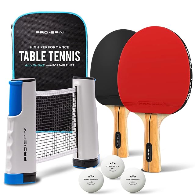 PRO-SPIN Portable Table Tennis Set | Premium All-in-One Kit with Retractable Table Tennis Net for Any Table, Bats, 3-Star Ping Pong Balls & Storage Case | Great Gift & Indoor/Outdoor Game