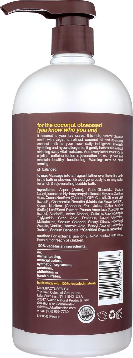 Alba Botanica Very Emollient Bath and Shower Gel, Coconut Rescue, 32 Ounce