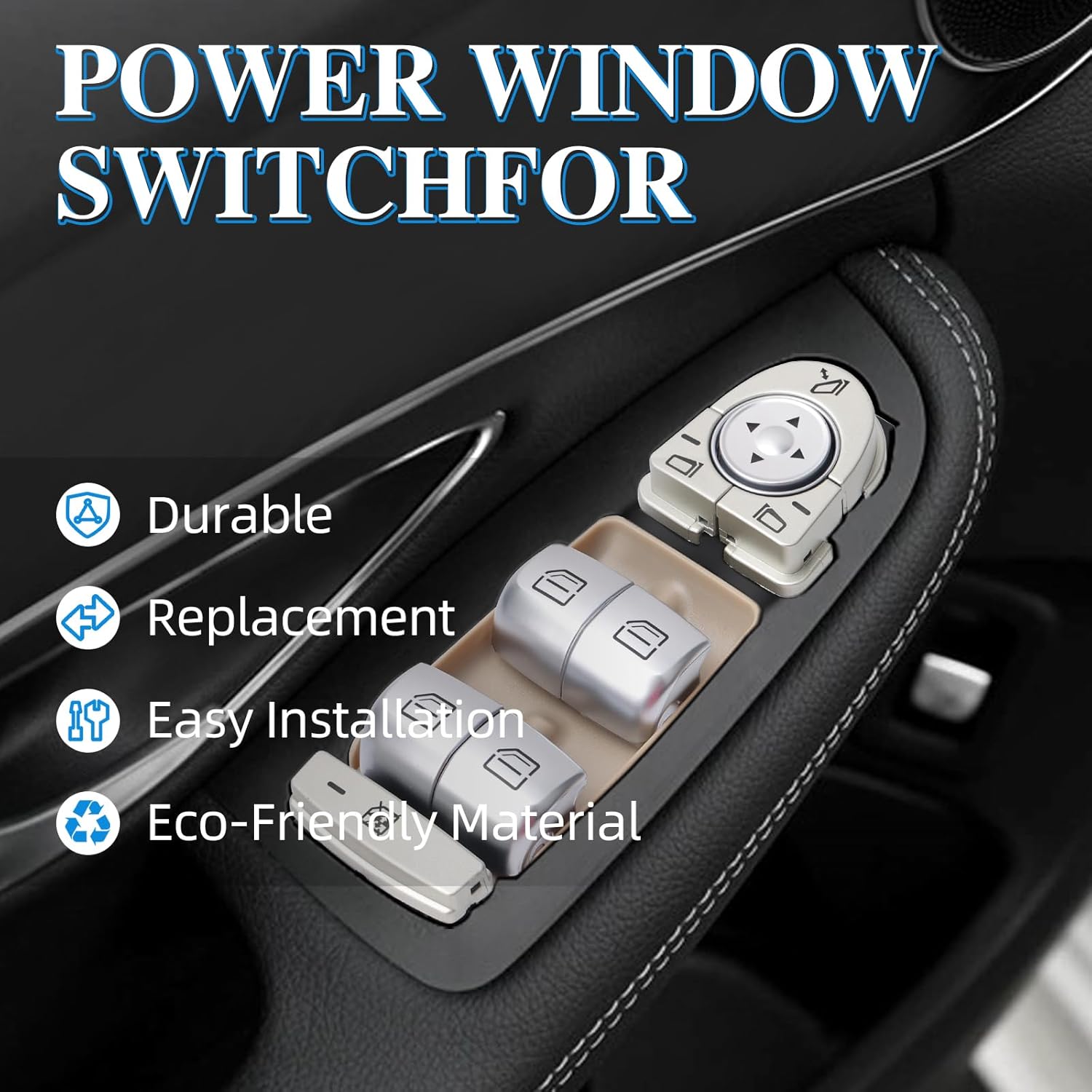 Master Power Window Switch Front Left Driver Side Compatible with 2015-2018 Mercedes-Benz C300, C350e, C43 AMG, C63 AMG, C63S AMG, GLC300, GLC43 AMG, Replaces OE A2059056811