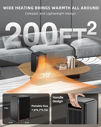 Miniatura 6 de TUNISE Calentador de espacio, calentador de espacio de escritorio, calentador de cerámica PTC de 1200 W con 2 modos, temporizador de 2 a 6 horas,