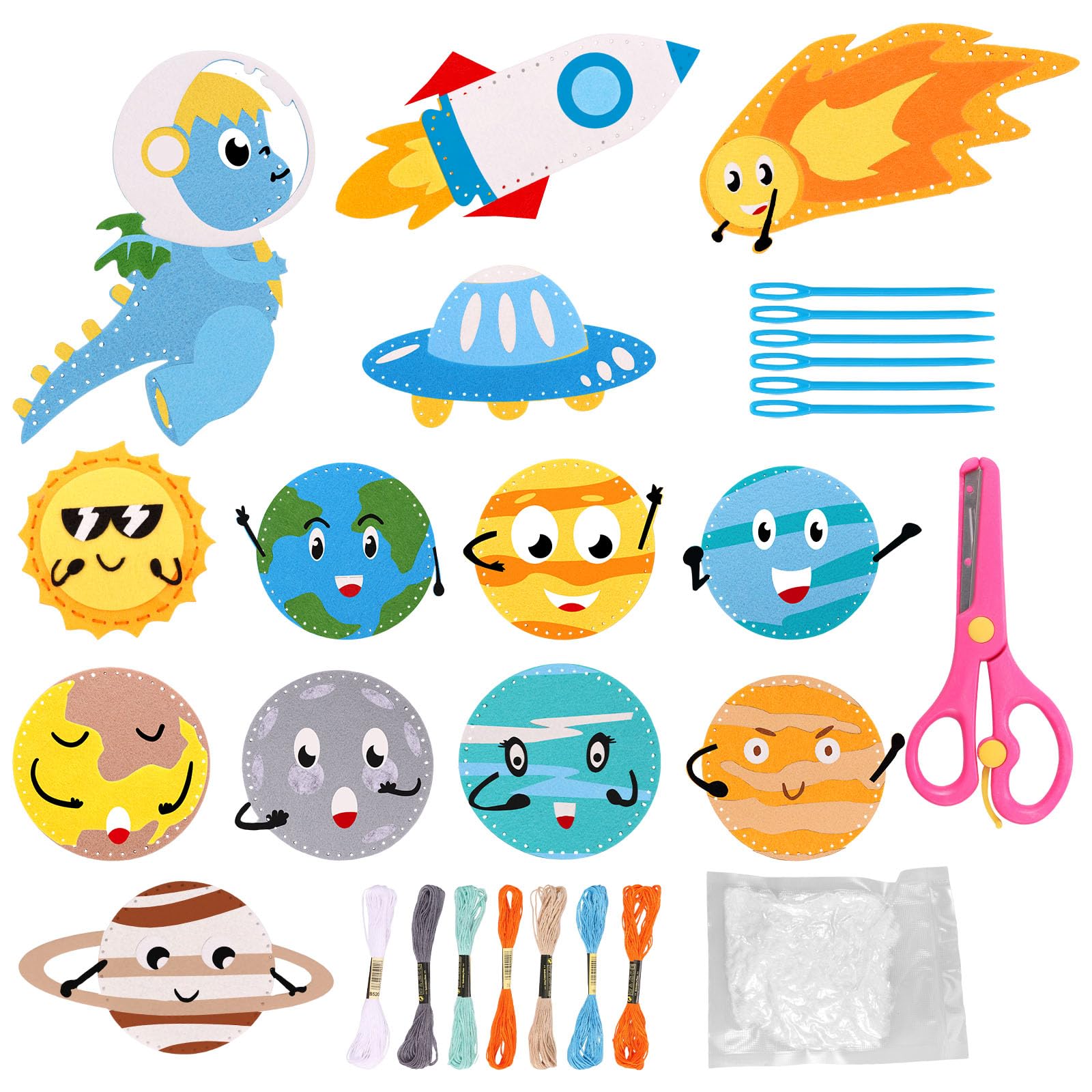 shaojian Sewing Kit for Kids Beginner Arts and Crafts, My First Sewing Kit, Easy DIY Projects of Stuffed Animal Felt Craft, Educational Christmas Gifts Toys for Girls 5-12 Years Old(Space)