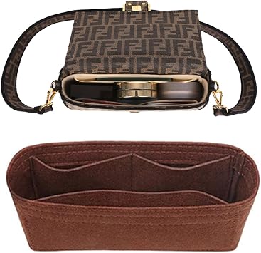Chispee Purse Organizer Insert for Handbags, Softened Felt Insert Bag Organizer for Tote, Handbag Organizer fit for Baguette, Longchamp Coffee, Medium