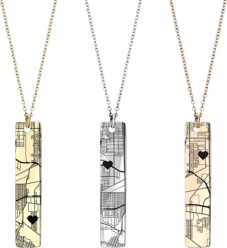 Personalized Jewelry Engraved Map Necklace for Mom Custom Necklace with Maps Long Distance Couple Personalize Necklace for Women -8N-MAP Personalized Jewelry Engraved Map Necklace for Mom Custom Necklace with Maps Long Distance Couple Personalize Necklace for Women -8N-MAP