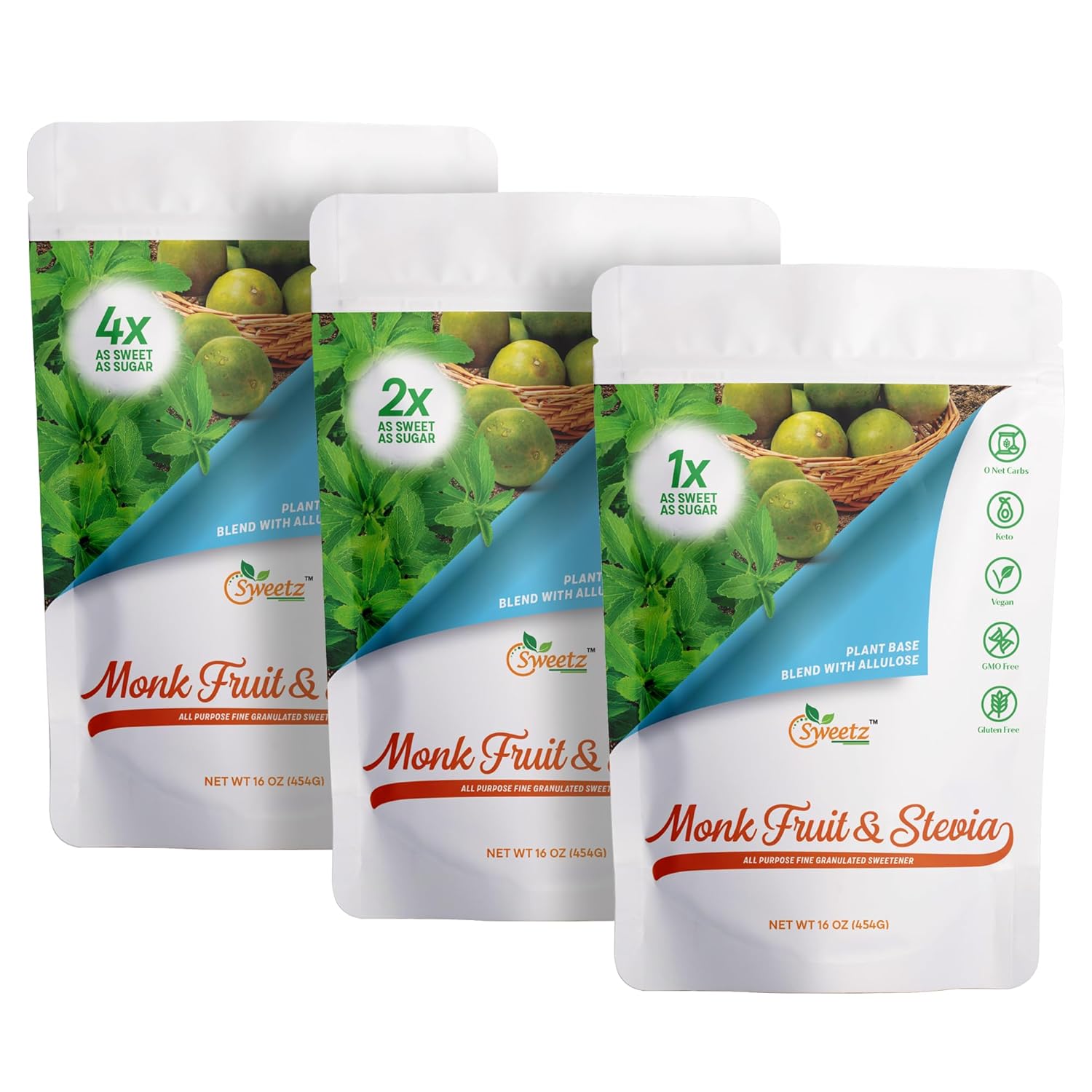 Monk Fruit–Stevia & Allulose All Purpose Sweetener – 10X Sugar Sweetness; Total Servings 1135; Zero Calorie Sweetener, Sugar-Free Substitute for Baking, Smoothies, Coffee; Low Carb Keto Diet Friendly | 1-LB