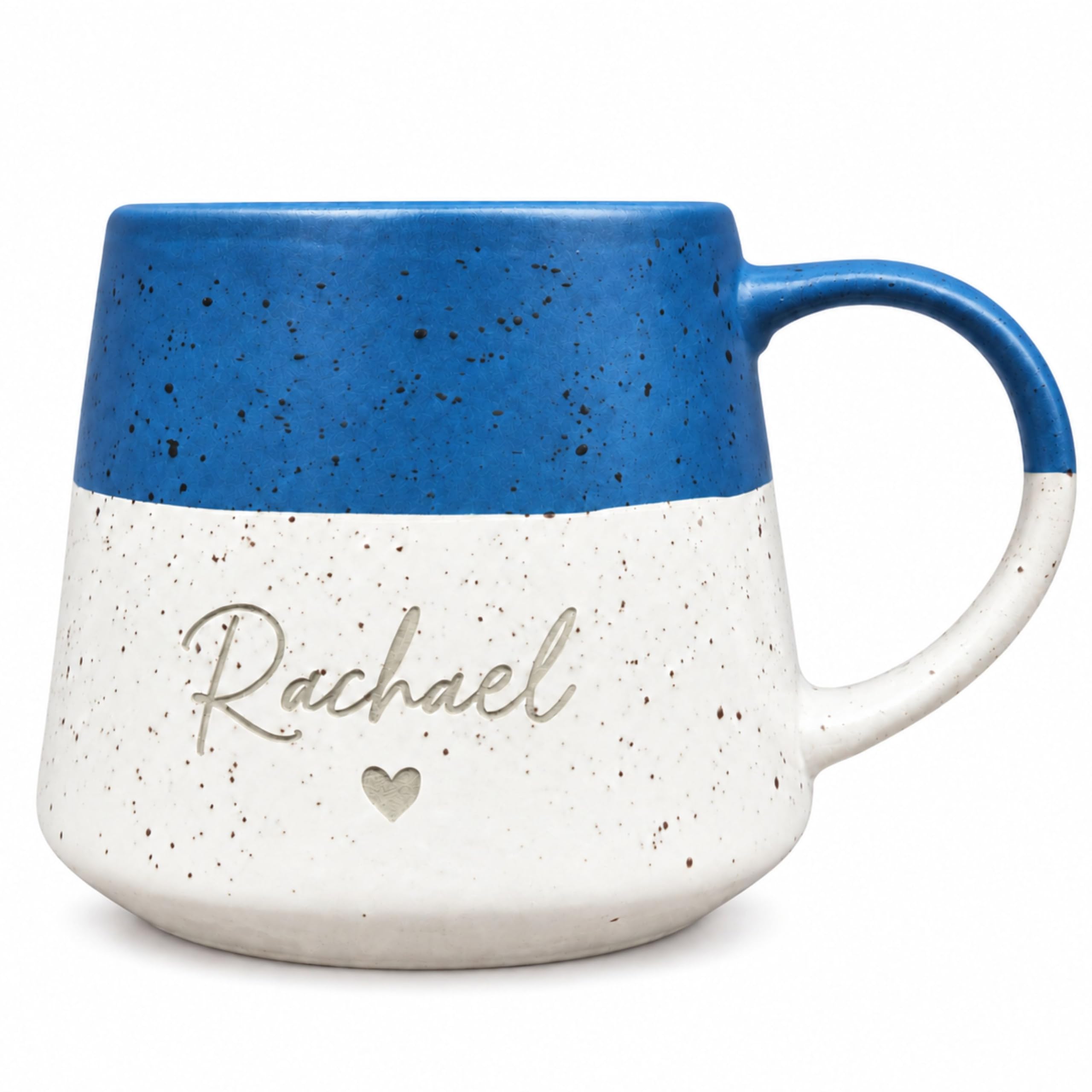 Personalised Engraved Stoneware Mug, 350ml Two-Tone Speckled Coffee Cup, Custom Name Ceramic Mug, Dishwasher & Microwave Safe, Gift for Her, Him, Family & Friends (Navy Blue)