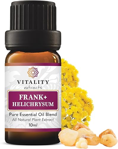 Vitality Extracts Frank+ Mezcla de aceite esencial de helicriso - 10 ml, incienso Boswellia Serrata, aromaterapia, piel suave, alivio de los dolores