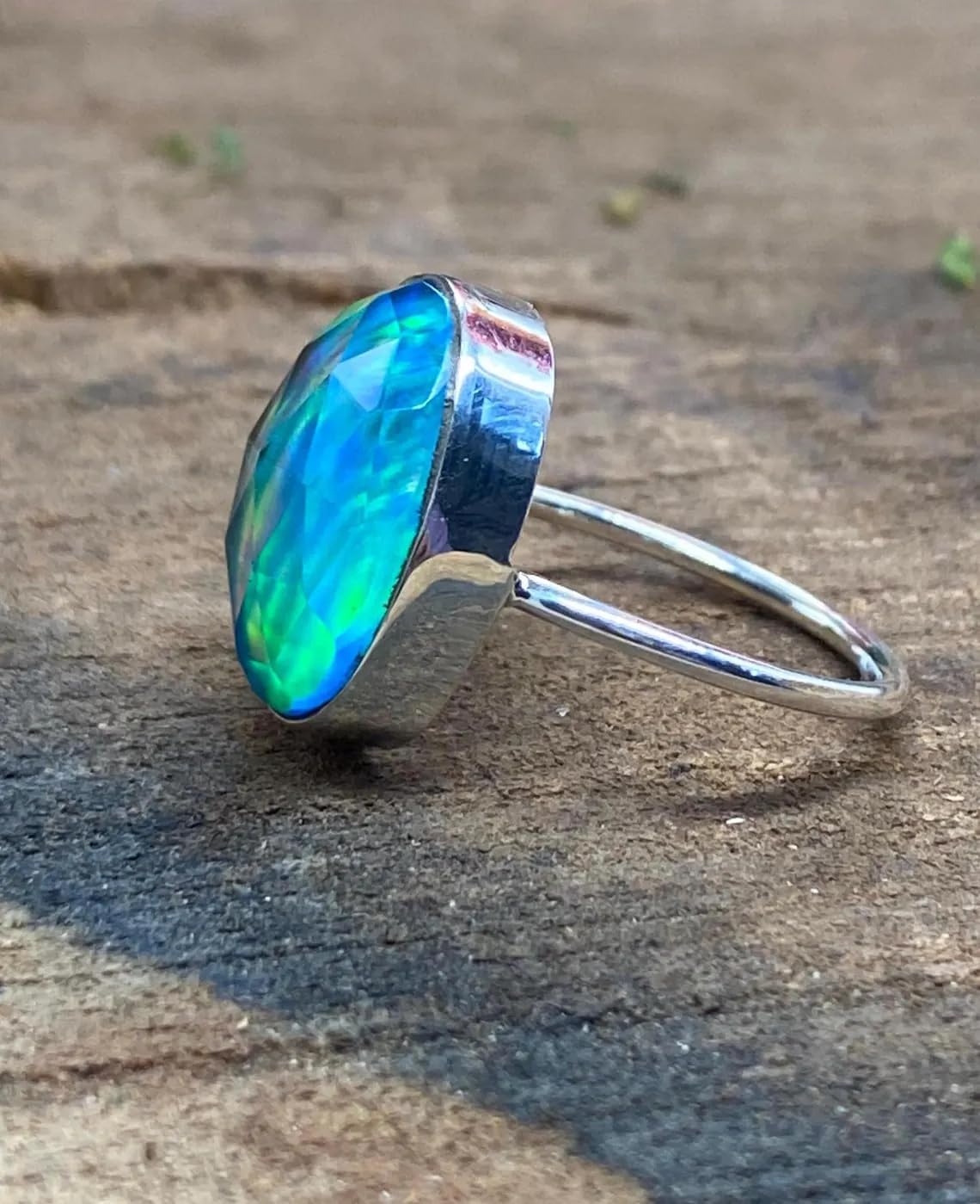 Stunning Aurora Opal 92.5 Sterling Silver Ring - Handmade Women's Jewelry, Rainbow Power Stone, Perfect Christmas & Thanksgiving Gift for Her, Elegant Statement Piece