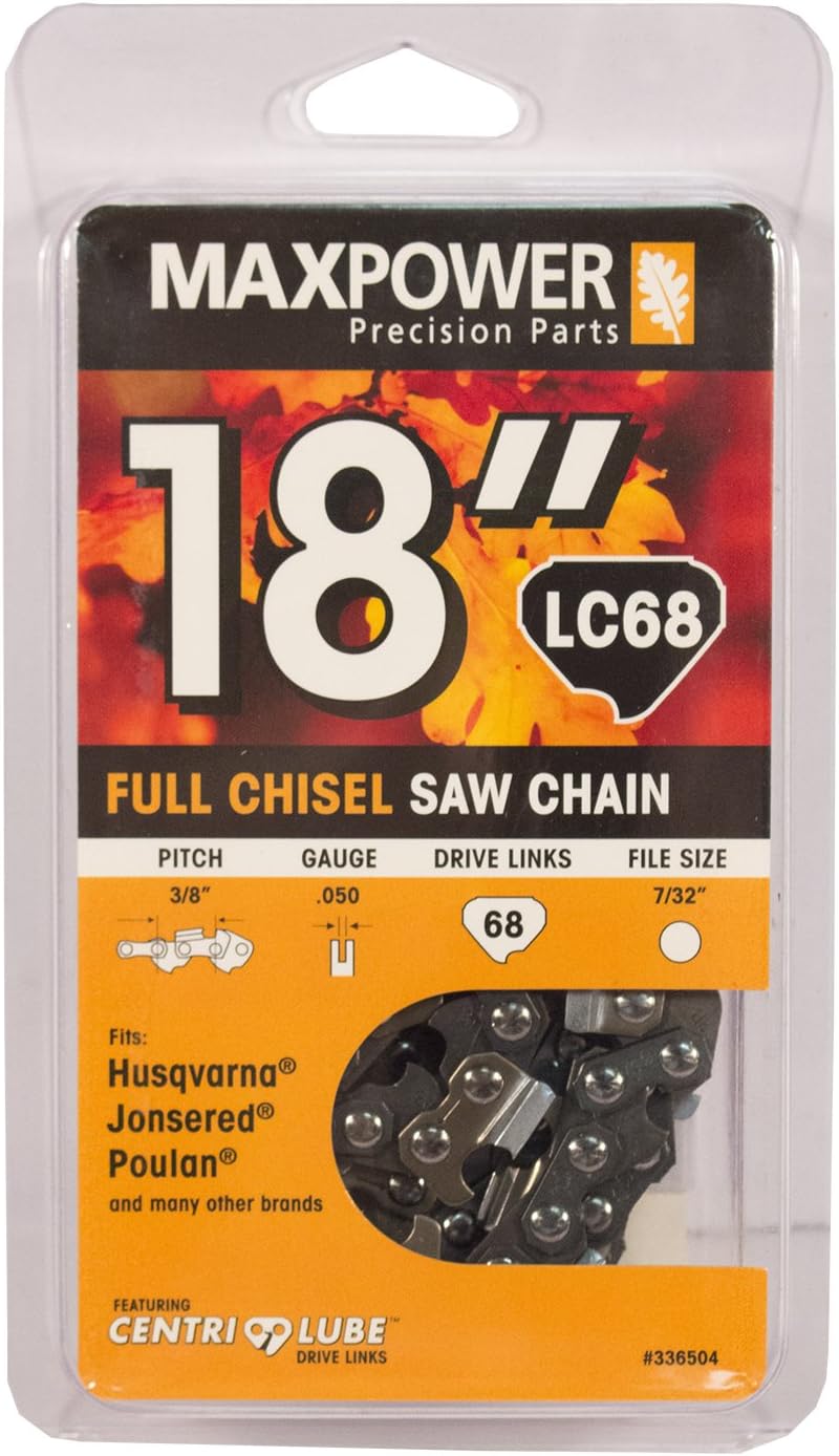 Maxpower 336504 18" Full Chisel Chainsaw Chain for Husqvarna, Poulan, Jonsered & Others (LC68)