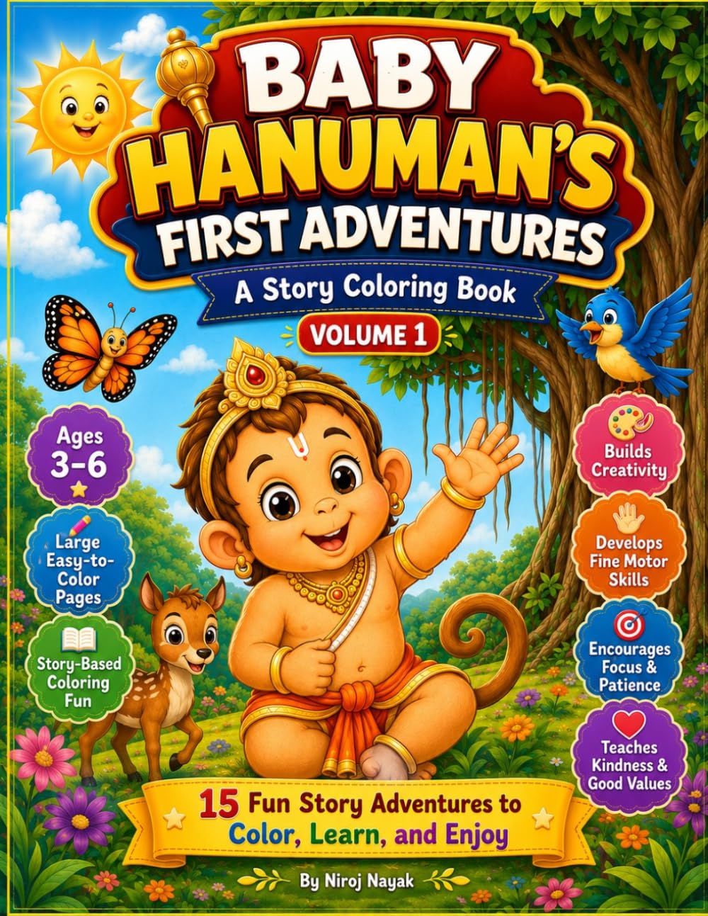 Baby Hanuman's First Adventures - Volume 1 for children Ages 3 to 6: A Story Coloring Book