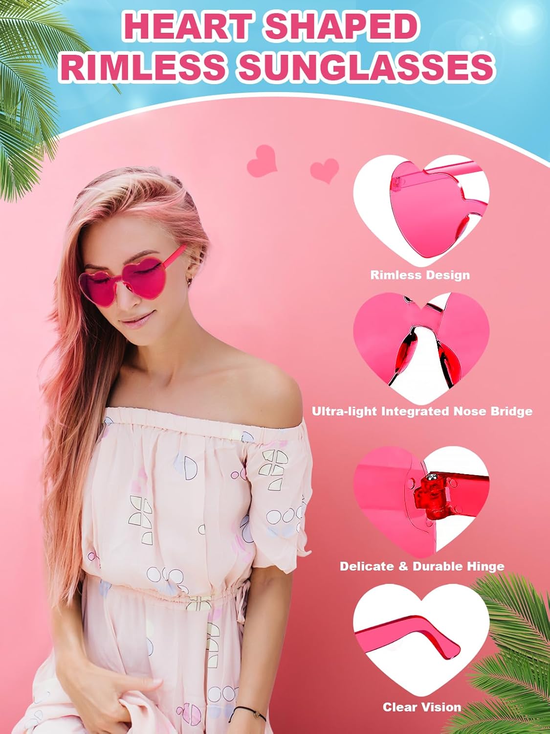 Heart Shaped Sunglasses for Women Colorful Glasses Fun Trendy Transparent Heart Sunglasses Party Favor - Image 4
