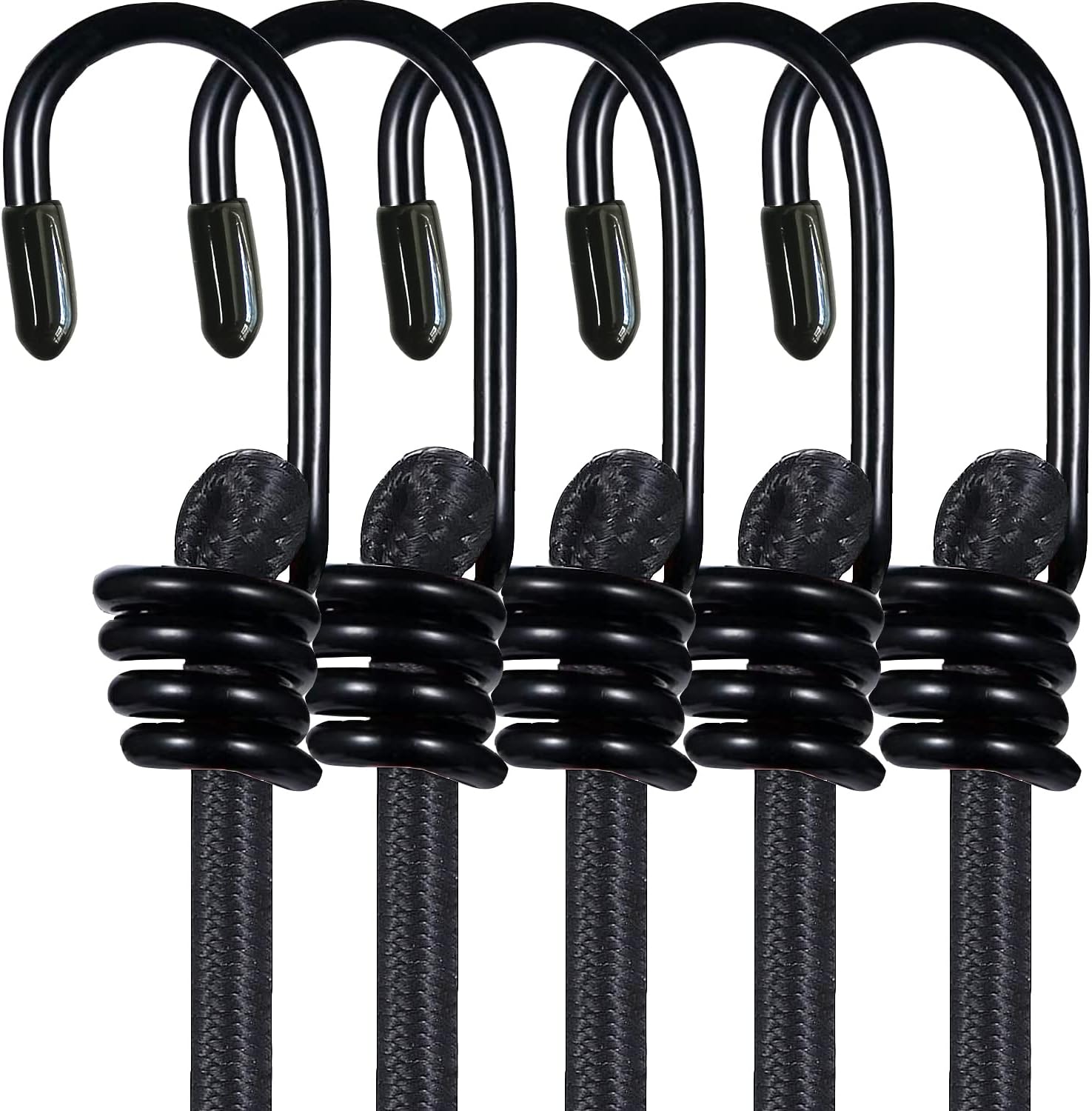 5 Pack Bungee Cords, 24” Black Bungee Cords with Hooks, Bungee Cords