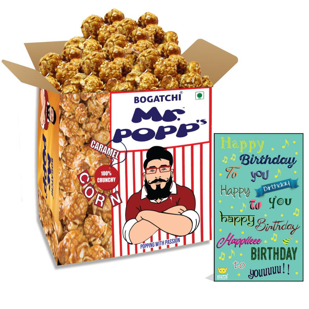 BOGATCHI Mr.POPP's Caramel Popcorn, 100% Crunchy Mushroom Popped Kernels, Handcrafted Gourmet Popcorn, Best Birthday Gift for Husband , 375g + Free Happy Birthday Greeting Card-picture-23