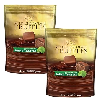 Utah Truffles Belgian Milk Chocolate Mint Individually Wrapped Pouch, Naturally Gluten Free, Gourmet Smooth Creamy Natural Truffle, 16 oz Pack of 2 1 Pound 2-Pack, Mint