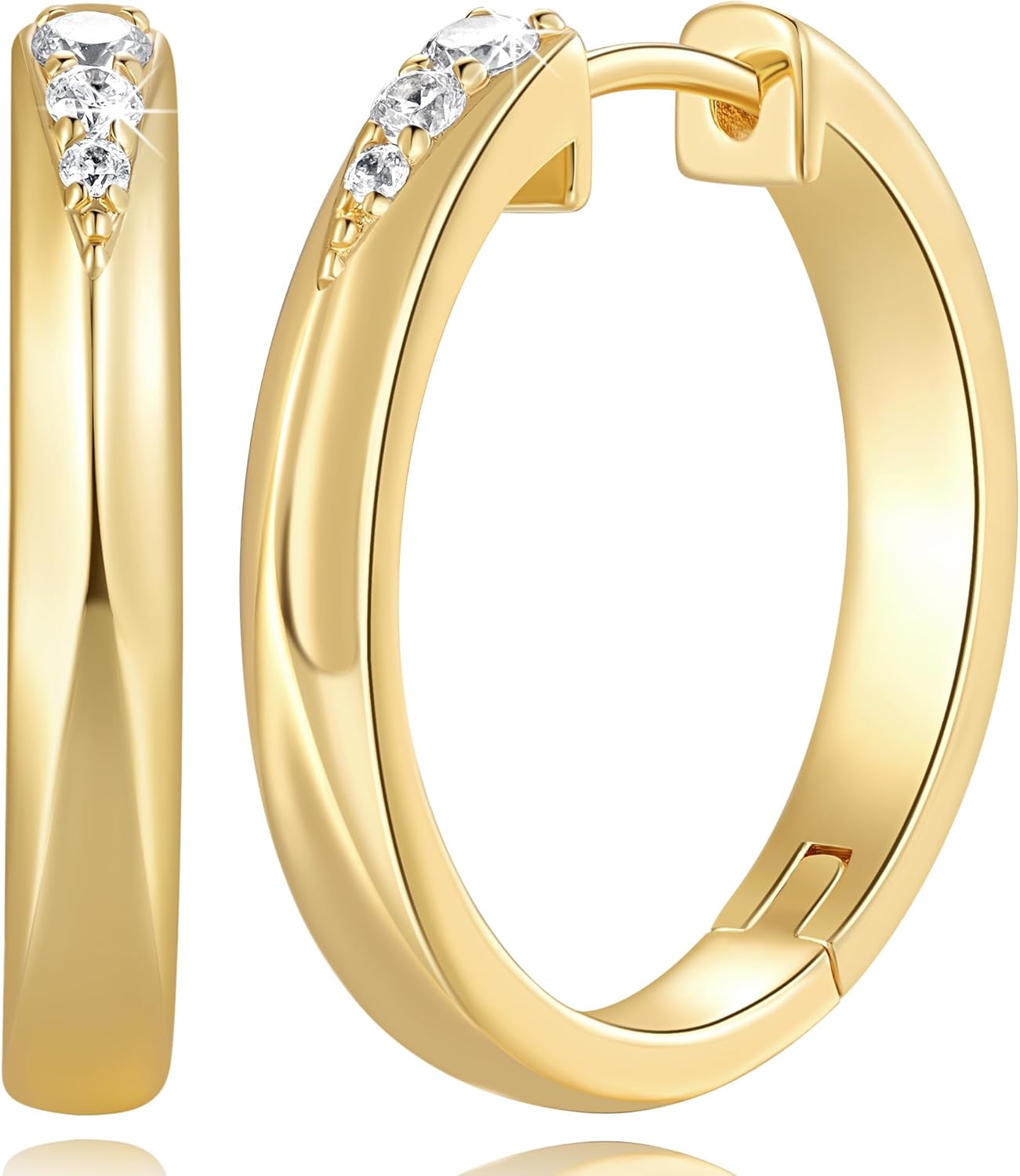 ESSIE ODILA 14K Gold Earrings for Women Gold Hoop Earrings for Women Hoop Earring for Womens Hoops with Cubic Zirconia Ingenious Cutting Surfaces Hypoallergenic Hoops Earring for Womens 25mm