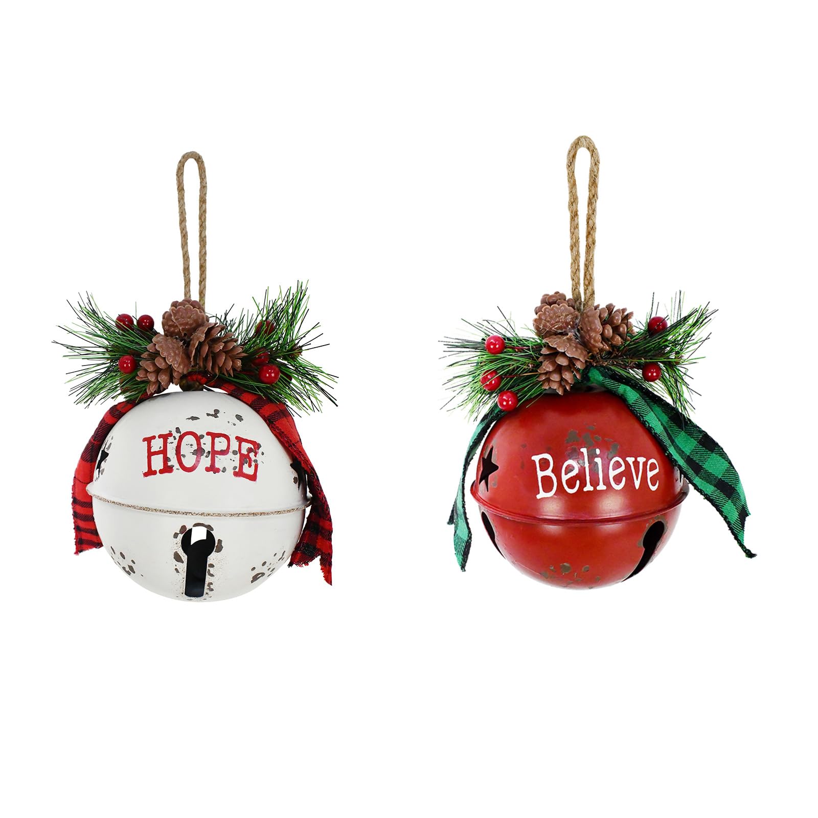 Metal Christmas Jingle Bell Decoration Rustic Jingle Bell Hanging Ornaments for Christmas Tree Sleigh Bell Decor Xmas Holiday Party Decor (2, Red