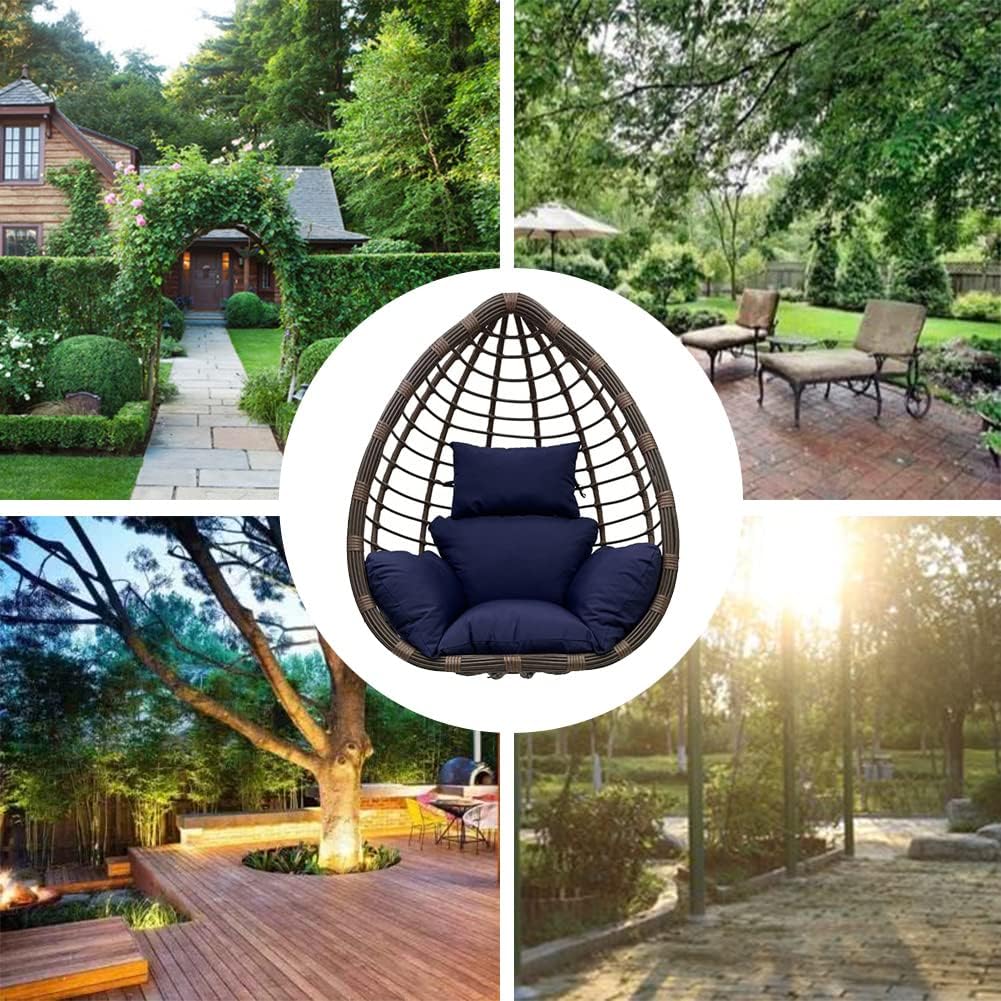 Srutirbo Egg Chair Cushion Replacement, Foldable Waterproof Hanging Basket Swing Chair Cushion with Headrest，Outdoor Porch Backyard Patio Hammock Swing Replacement Cushions (Navy Blue)