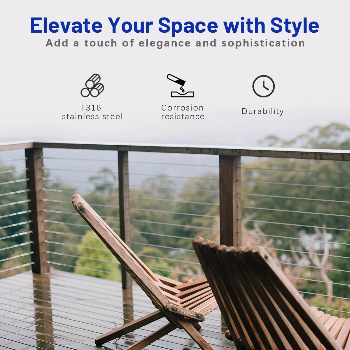 600Ft 1/8 Stainless Steel Cable,T316 Black Cable Railing Kit,7 x 7 Strand Construction Steel Cable with Cutout Gloves,Cable Railing Kit for Indoor and Outdoor Patios,Stairs,Fences,Decks