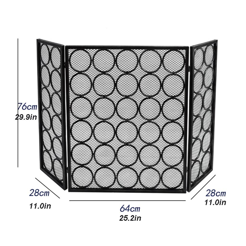 Salvachispas Chimenea Pantalla de pantalla de chimenea de hierro forjado Patrón de círculo tríptico con pantalla de protección de chispa neta Hogar Chimenea Cerca de seguridad ( Color : Black )
