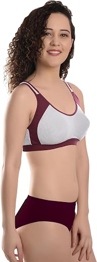 SOFTSWAY Women’s Non-Padded Sports Bra &amp; Panty Combo | Supportive, Moisture-Wicking Activewear Set | Soft Polly Cotton Fab...