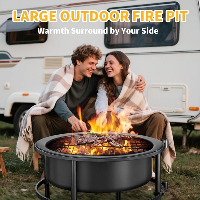 Fogón exterior 3 en 1 con mesa giratoria y parrilla miniatura 5