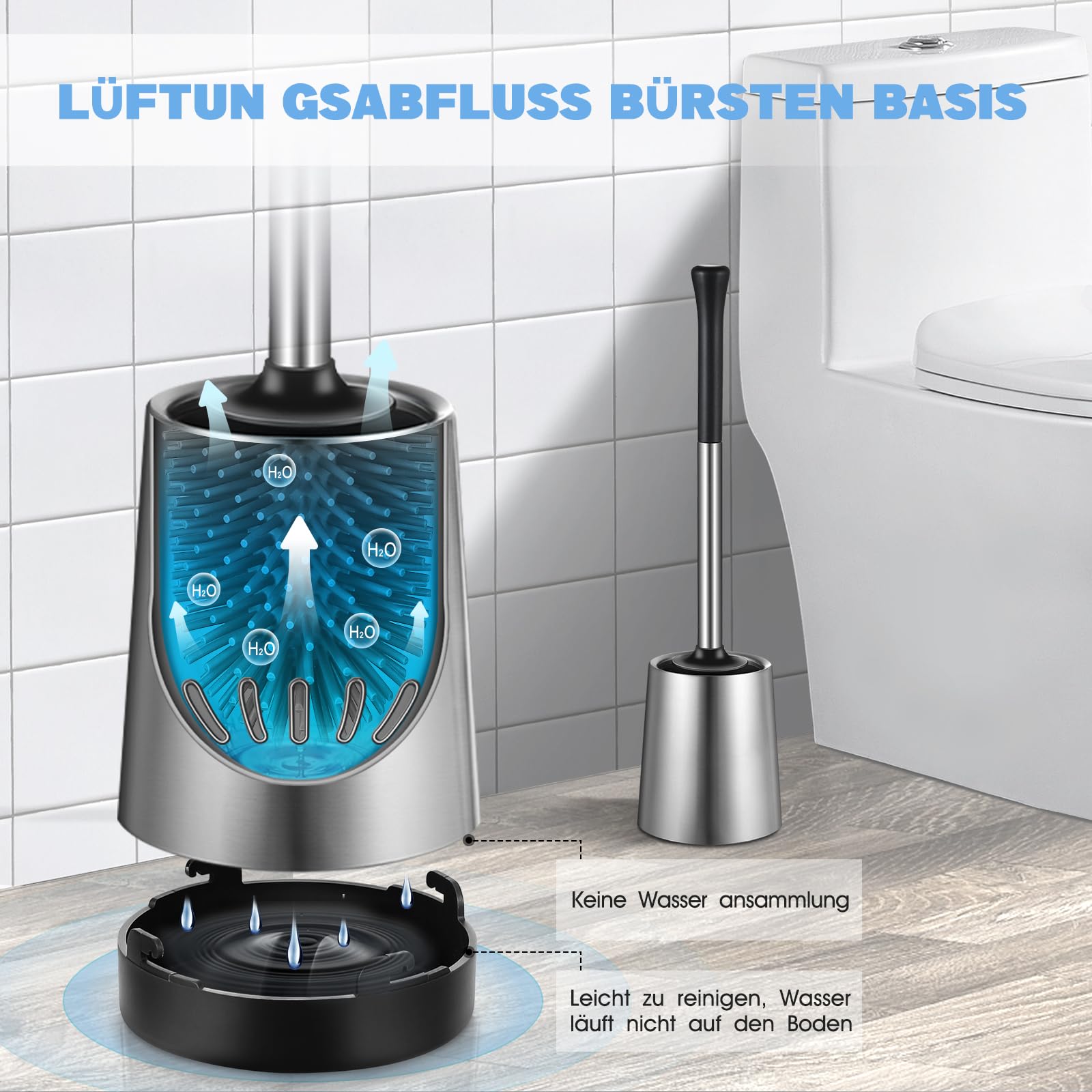 HAMITOR Klobürste Silikon WC Bürsten Edelstahl: Tiefenreinigüng Toilettenbürste mit Halter und Randreiniger-Flexible Klobürstenhalter Set fur Badezimmer Stehen Klobürste