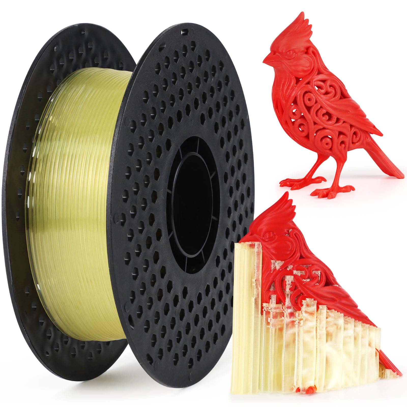 PVA Filament 1.75 mm, 3D Printer Filament, Water-Soluble PVA 500 g (1.1 lbs) Used as a Support Material,Translucent Yellow