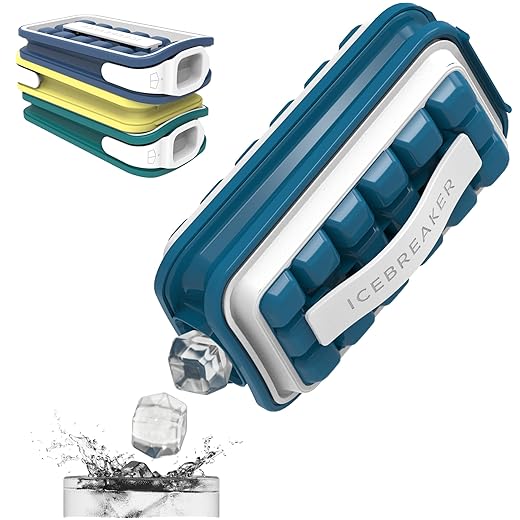 ICEBREAKER Pop Ice Cube Tray – Make and Serve Ice without Touching the Ice – The Hygiene Ice Container for the Freezer – Silicone Container with Lid – Ice Cube Maker with 18 Ice Cubes