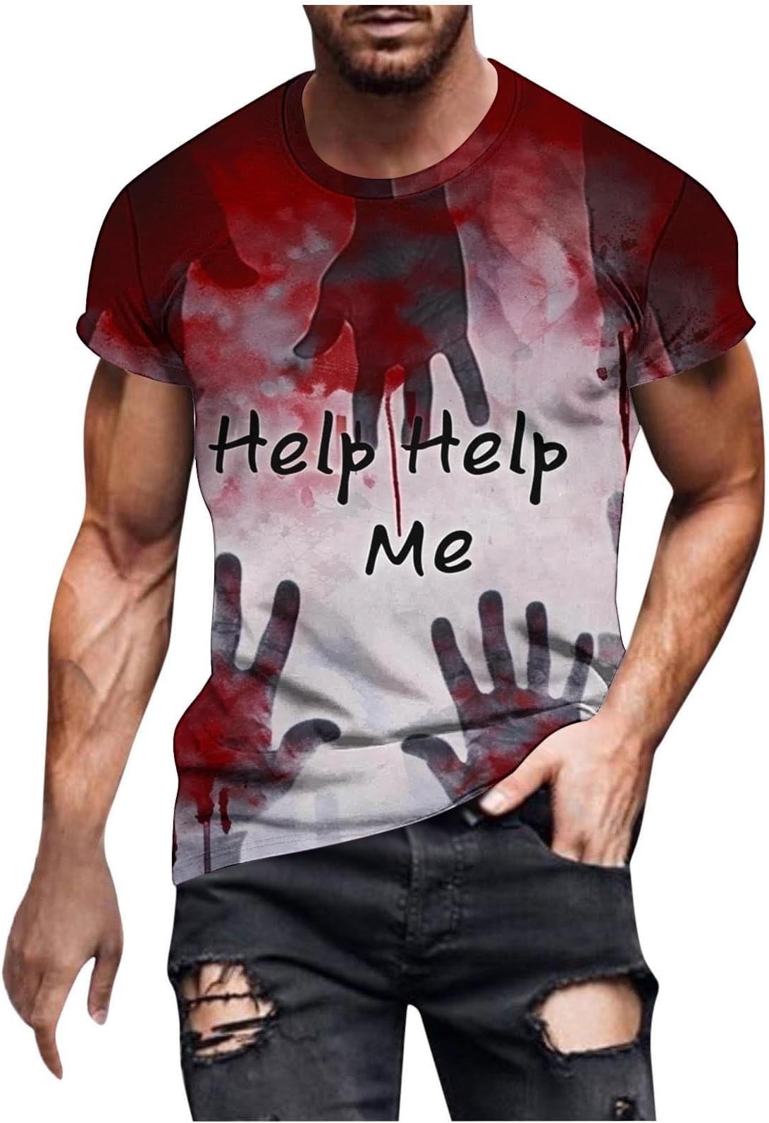 GenericHalloween Costumes T Shirt for Men，Mens Short Sleeve Bloody Letter Printed T Shirts Novelty Funny Holiday Tee Tops