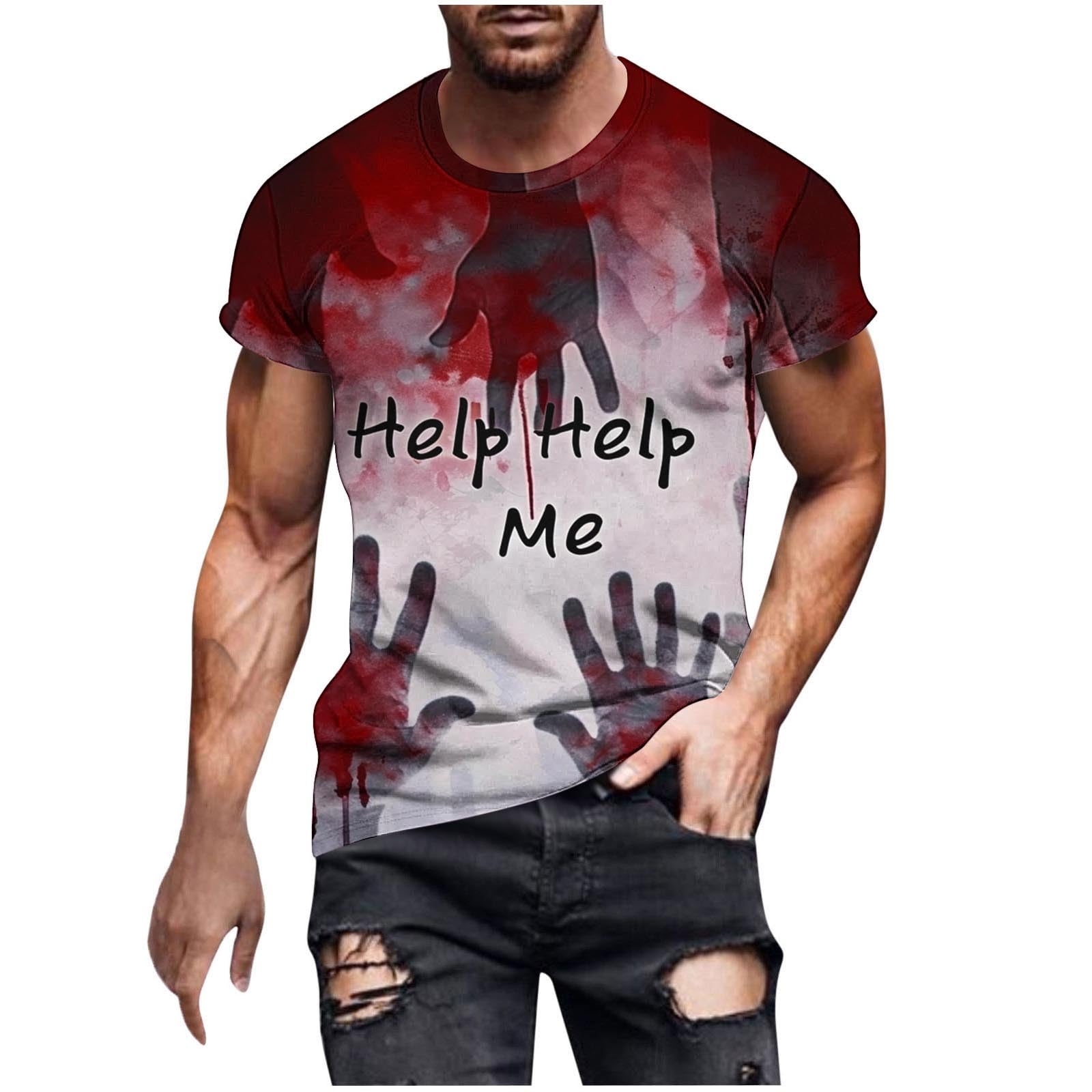 GenericHalloween Costumes T Shirt for Men，Mens Short Sleeve Bloody Letter Printed T Shirts Novelty Funny Holiday Tee Tops