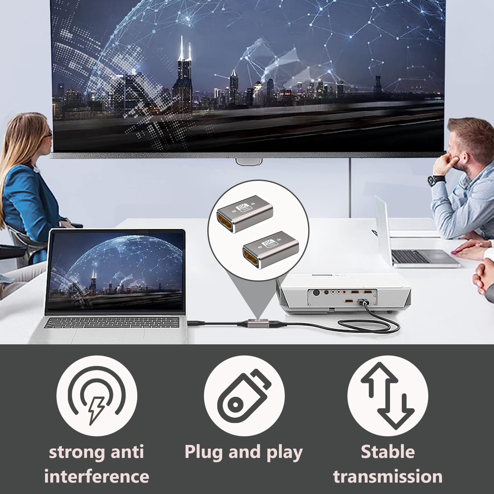 VMOJO Accoppiatore HDMI 8K, connettore HDMI 2.1 femmina a femmina adattatore di estensione HDMI, supporto 8K a 60Hz,4K a 120Hz 120UHD, risoluzione 7680 * 4320, 3D, HDR, Roku TV, confezione da 2