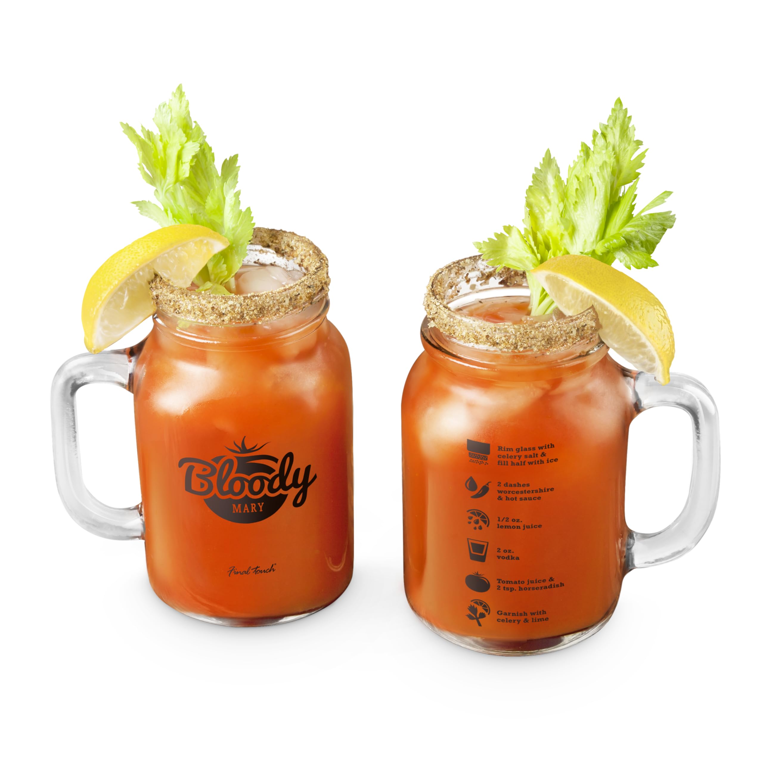 Verres à cocktail Mason Jar Bloody Mary anti-erreur avec recette et poignée ergonomique
