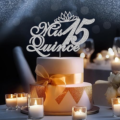 Miniatura 4 de Mis Quince 15 Quinceañera - Decoración para tartas de quinceañera, decoración de fiesta de cumpleaños, decoración de alta calidad, purpurina