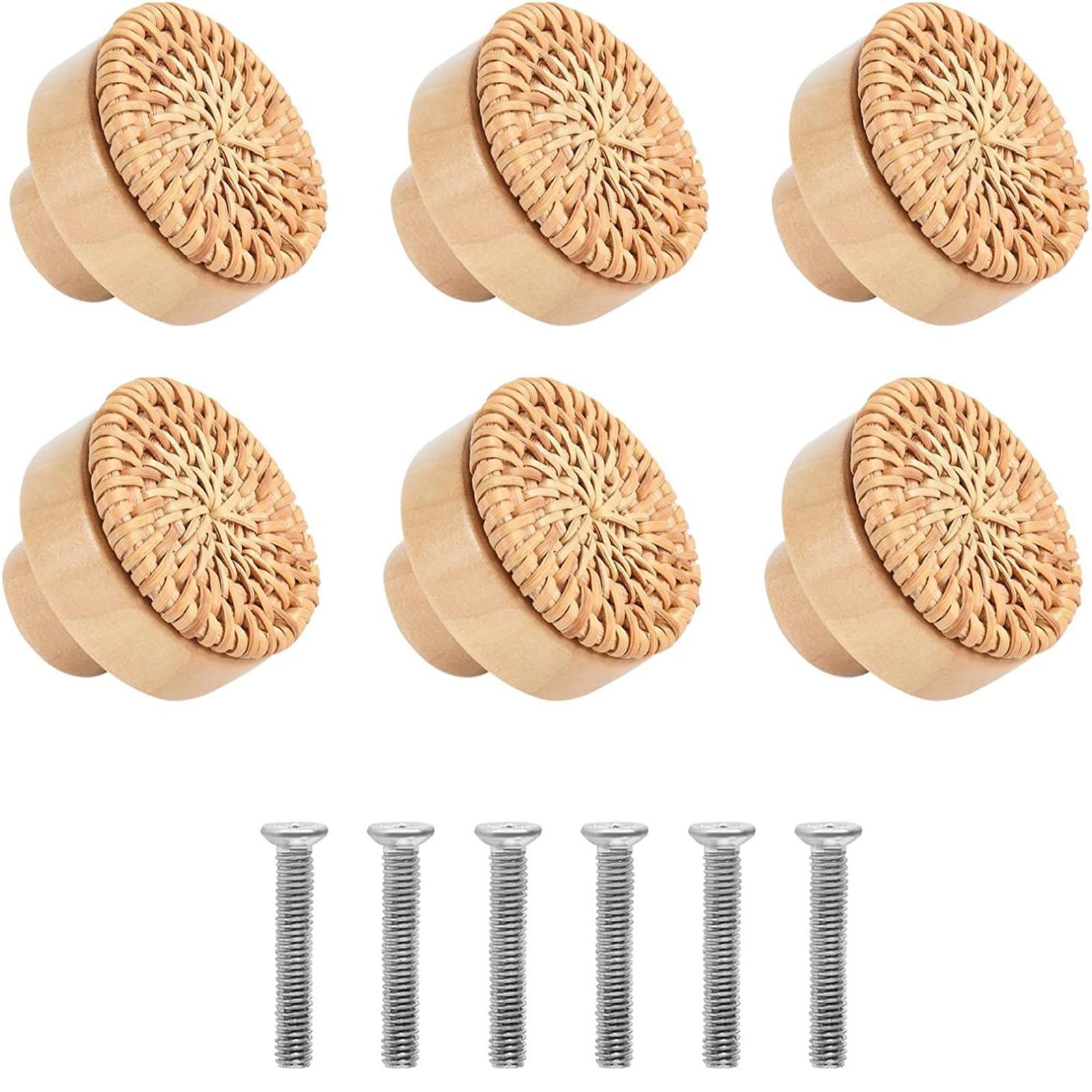 Gtylf 35Mm 12Pcs Rattan Wood Handles Decorative Drawer Handles Round For Cabinets & Drawers Natural Finish Enhancing Home Ambiances Easy Installs Cabinet Pull