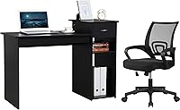 Vista 10 de Yaheetech Juego de escritorio y silla para computadora de oficina en casa, escritorio para computadora de 44 pulgadas con cajón y malla, silla