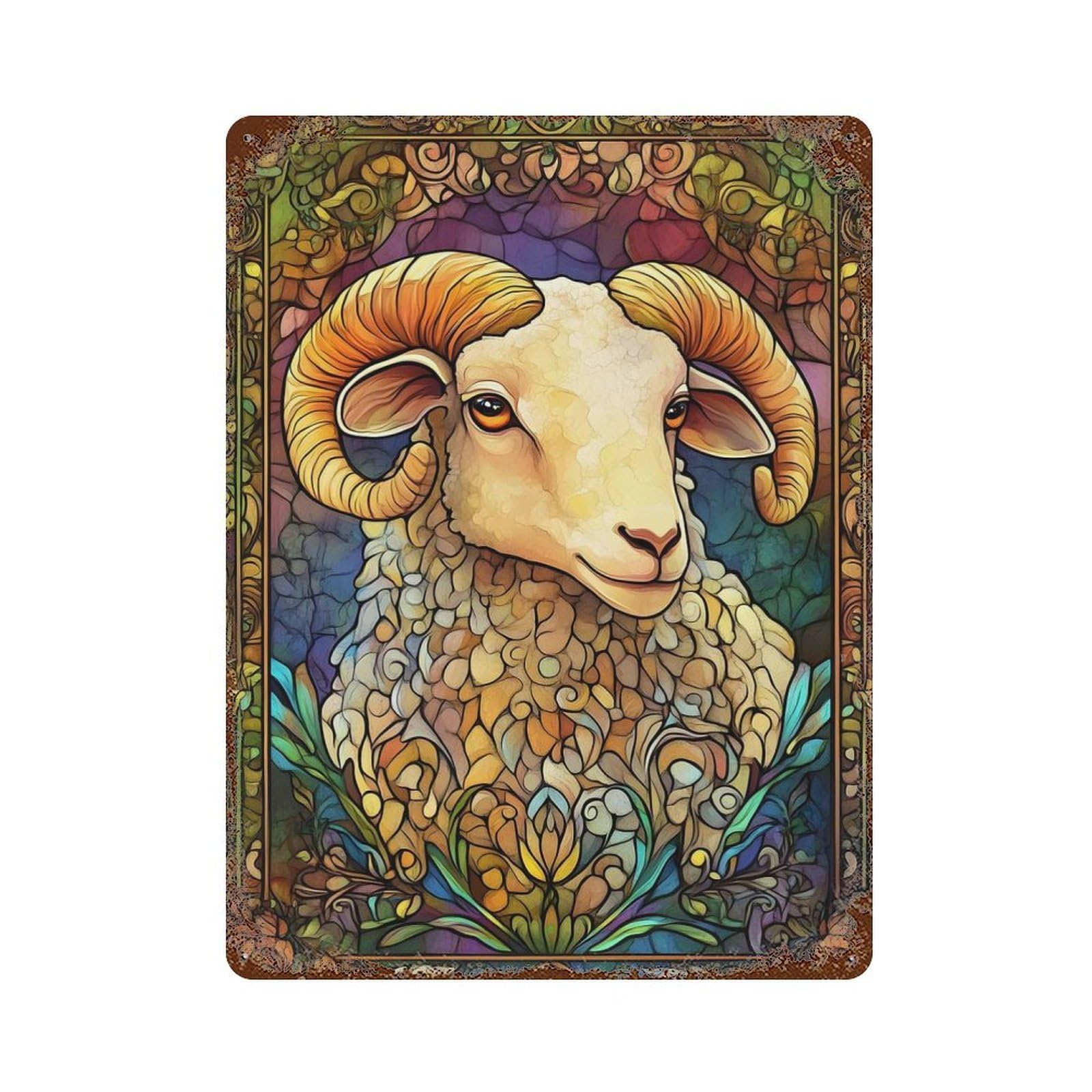 Aged Metal Wall Plaque with Sheep Design 15.7"x11.8", for Basement, Hobby Room And Garage Decor, Farmhouse Wall Decor
