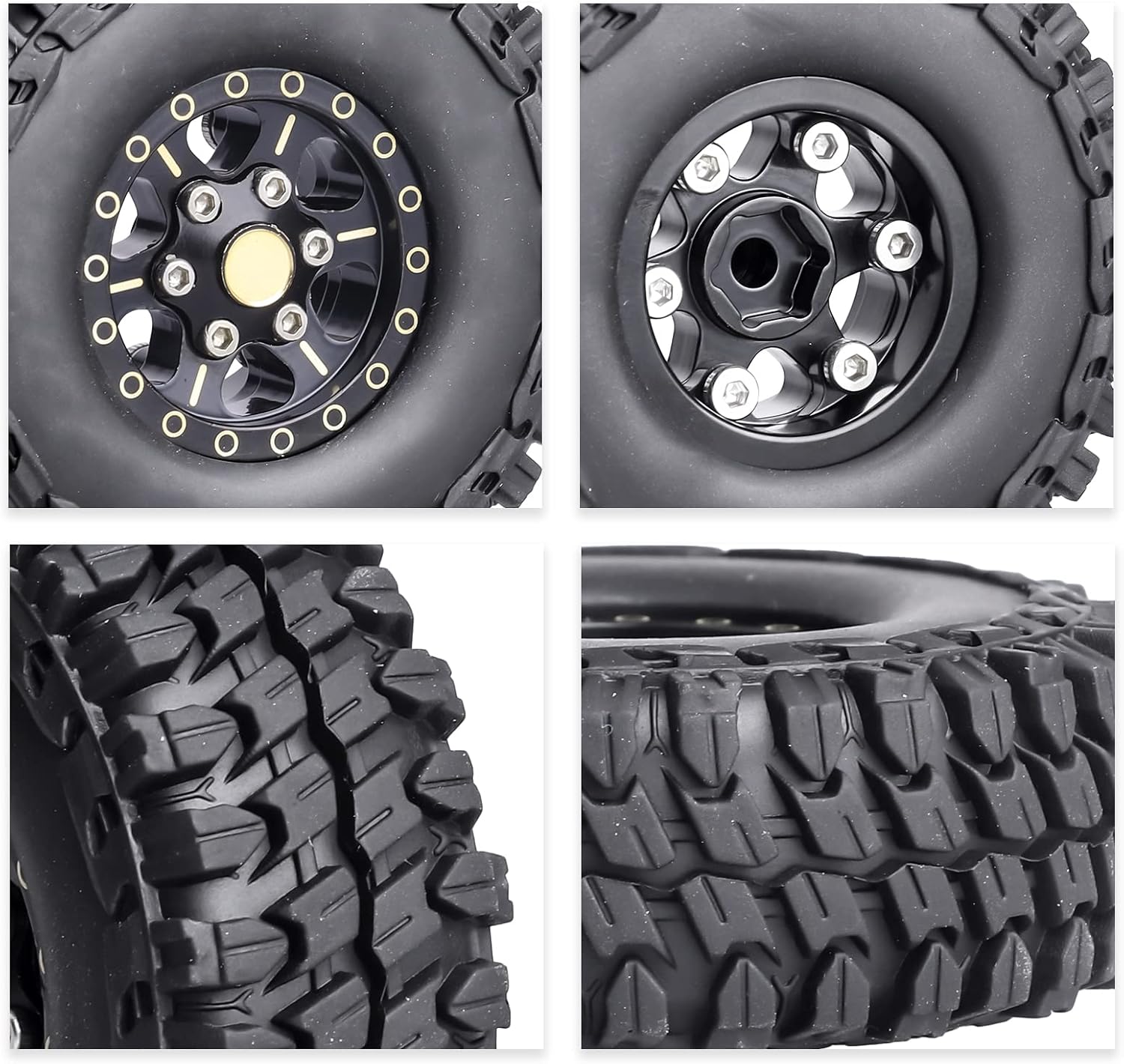 HobbyPark Brass 1.0 Beadlock Wheels and Tires for Traxxas TRX4M Upgrades Parts Axial SCX24 1/24 RC Crawler Replacement (4-Pack) (Tpye D)