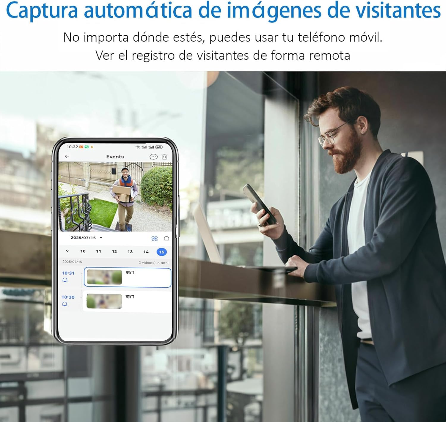 Timbre Videoportero Inalámbrico,Cámara HD1080P Visión Nocturna,Impermeable IP66,Intercomunicación Bidireccional WiFi,Instalación Sin Taladrar Inalámbrica,Control por App para Hogar/Piso/Garaje
