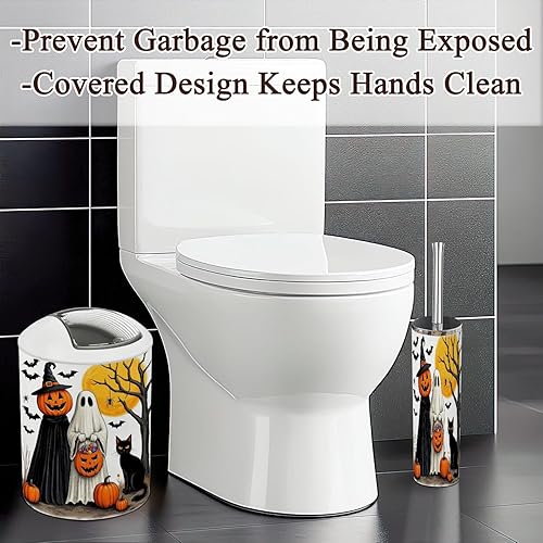 Miniatura 3 de Juego de accesorios de baño, 6 piezas, brujas rústicas, fantasmas, calabazas, gato negro, calabaza, fantasma, bruja, soporte para cepillos de