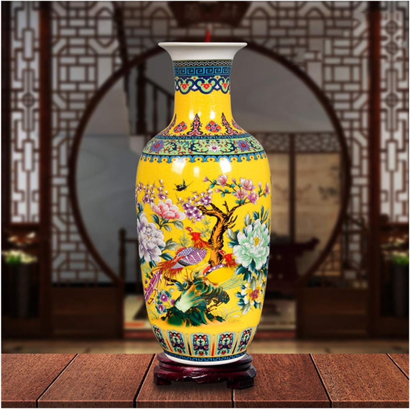 Vase Tabletop Flower Jingdezhen Antique Enamel Big Floor Ceramics Chinese Living Room Decoration TV Cabinet(Grey Wolf)